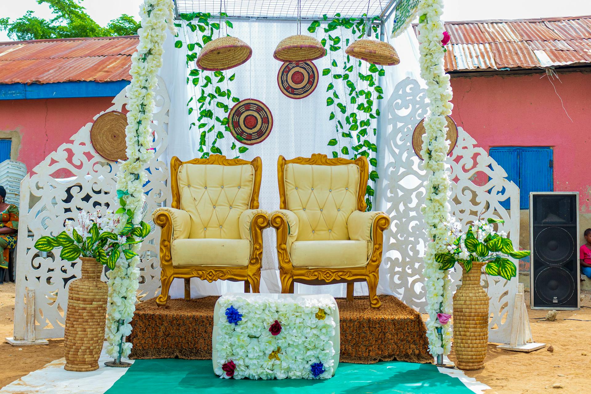 Wedding stage with floral decor